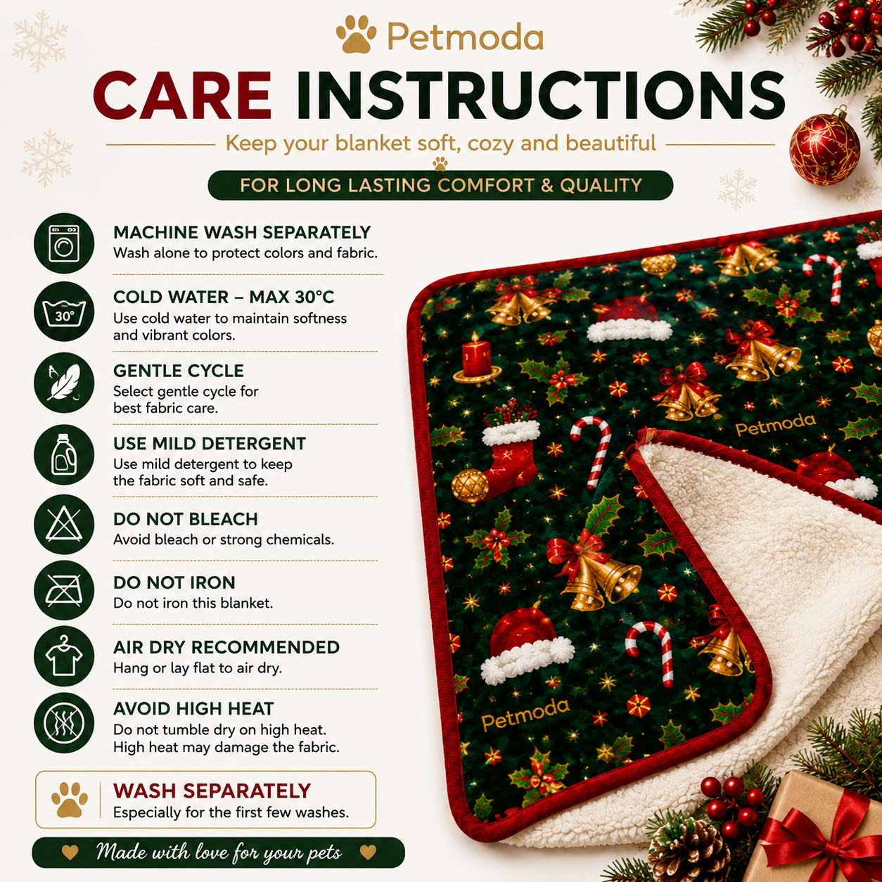 Petmoda Christmas Double-Sided Plush Blanket for Dogs & Cats
