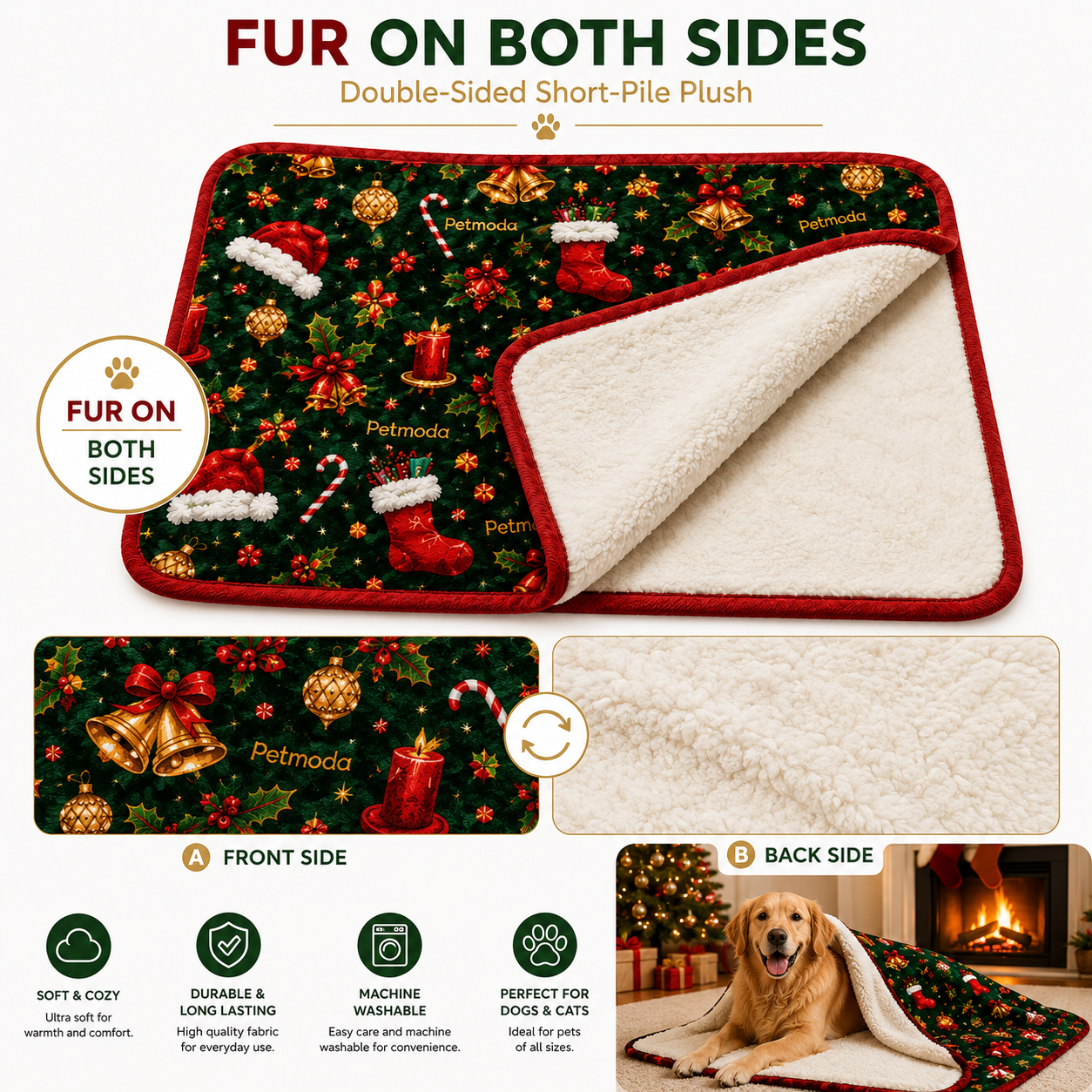 Petmoda Christmas Double-Sided Plush Blanket for Dogs & Cats