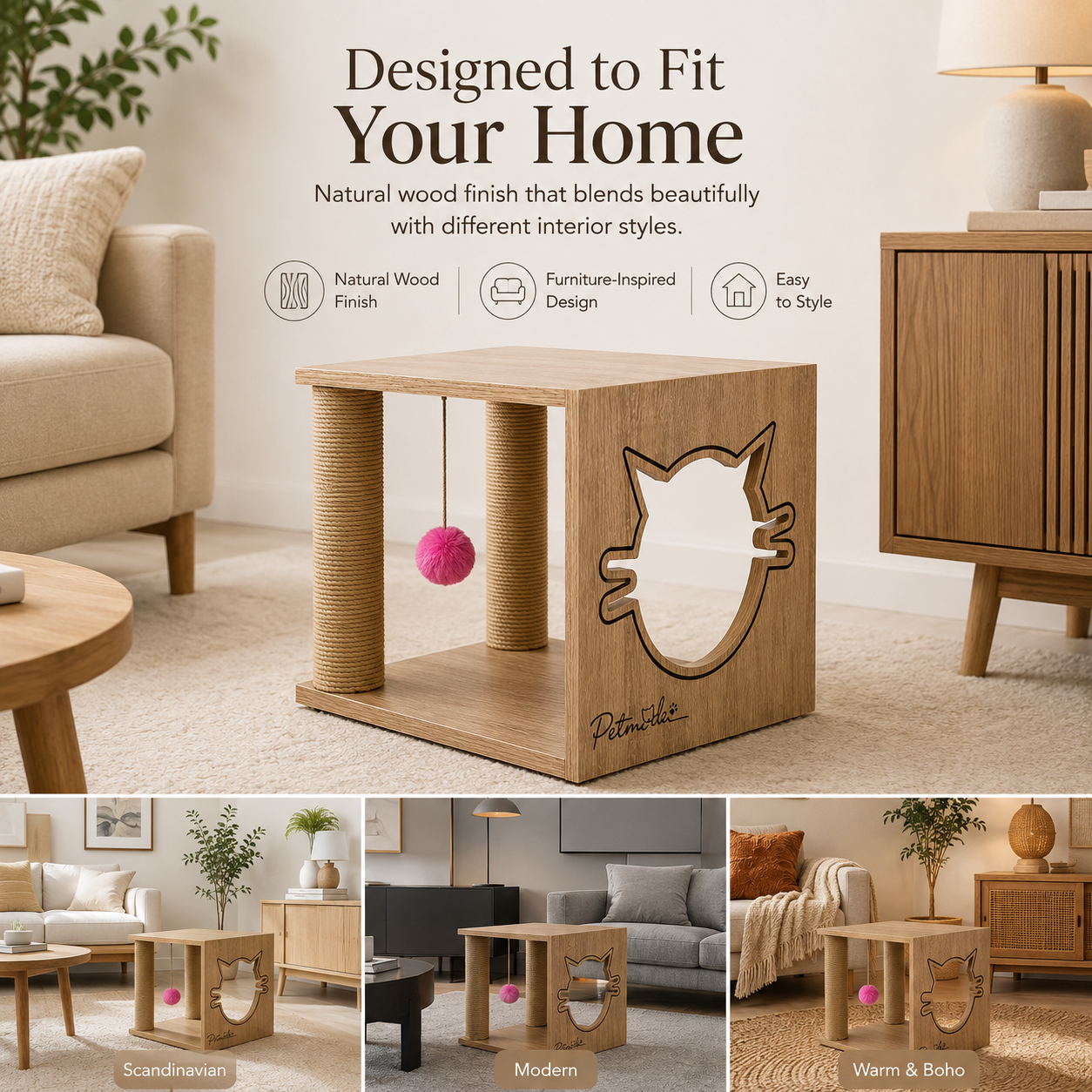 Petmoda Living Box – Wooden Cat House & Scratcher