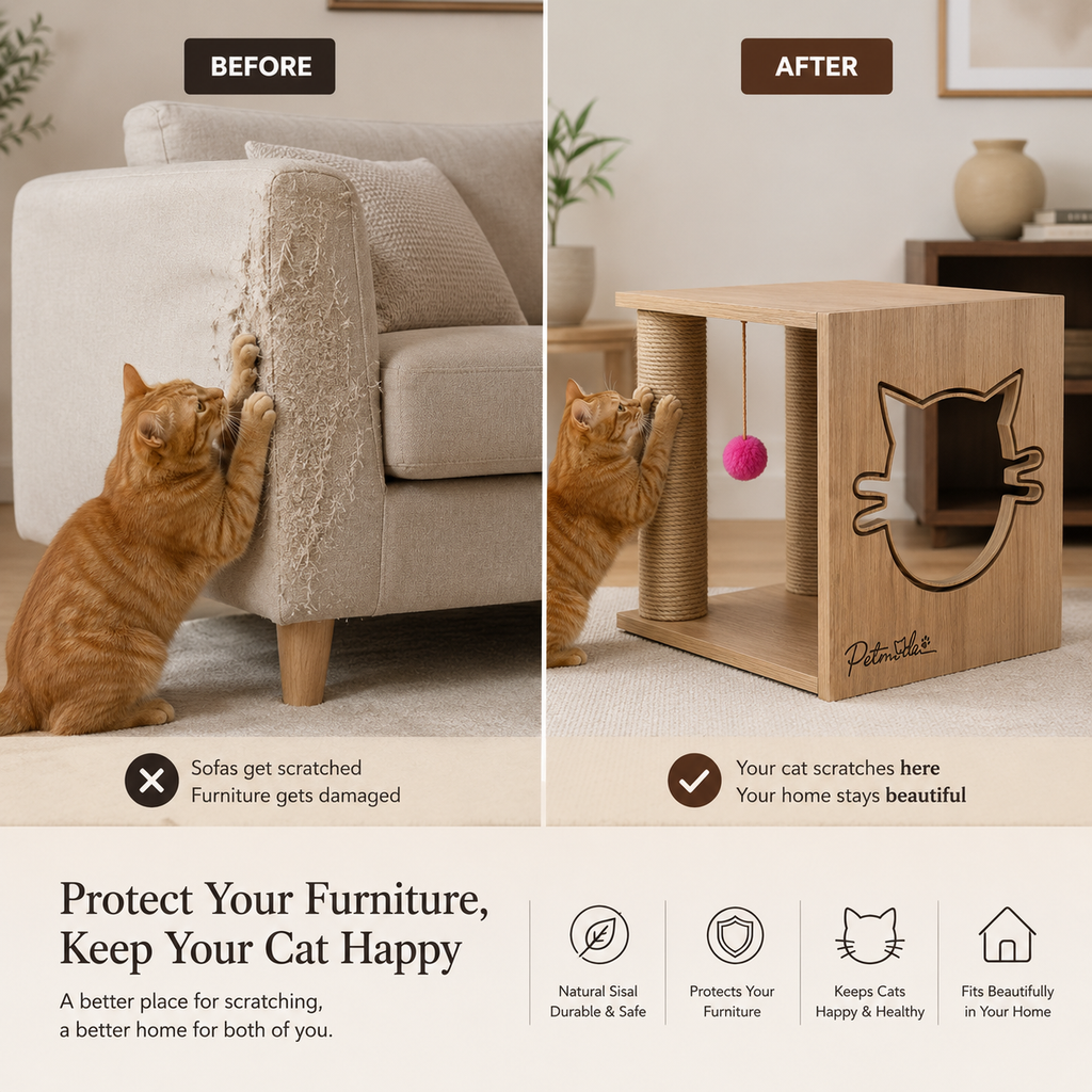 Petmoda Living Box – Wooden Cat House & Scratcher
