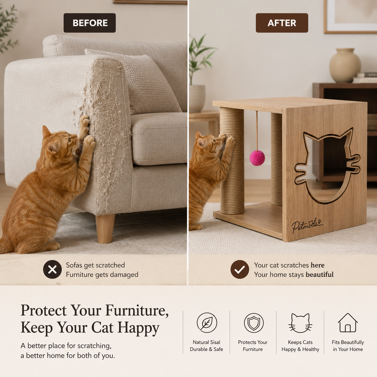 Petmoda Living Box – Wooden Cat House & Scratcher