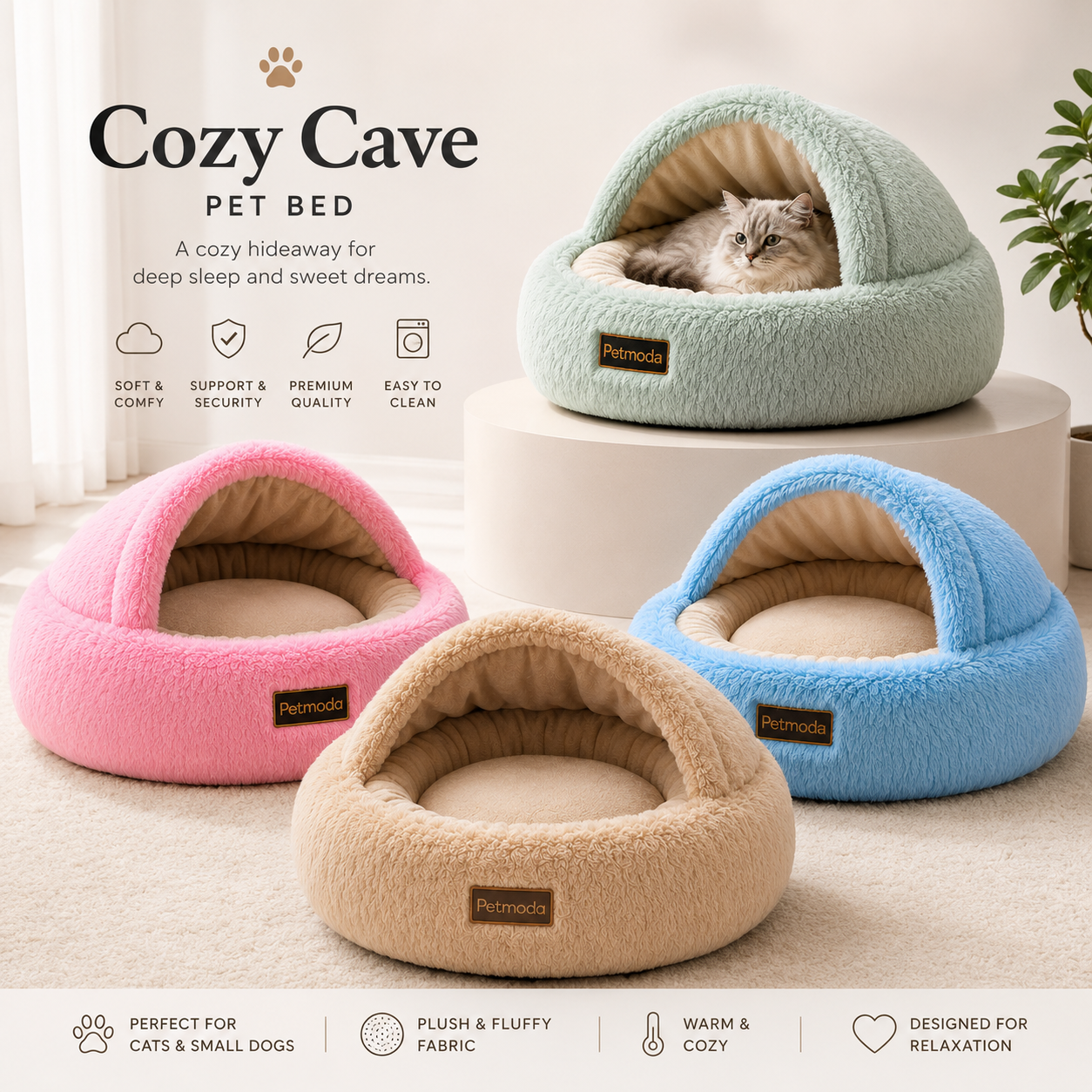 Petmoda Cozy Cave – Plush Cat & Small Dog Bed