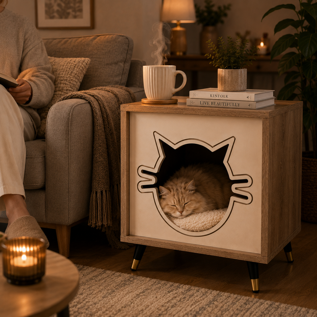 Petmoda Living Den – Wooden Cat House & Side Table