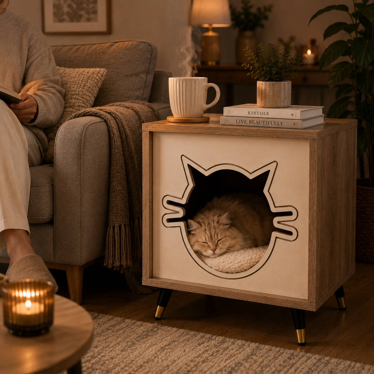 Petmoda Living Den – Wooden Cat House & Side Table