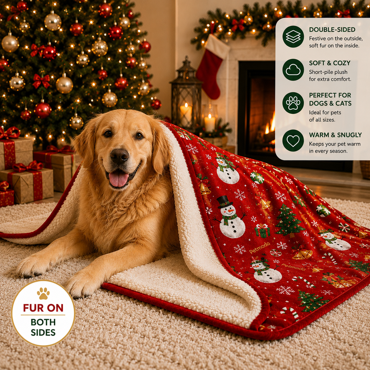 Petmoda Christmas Double-Sided Plush Blanket for Dogs & Cats