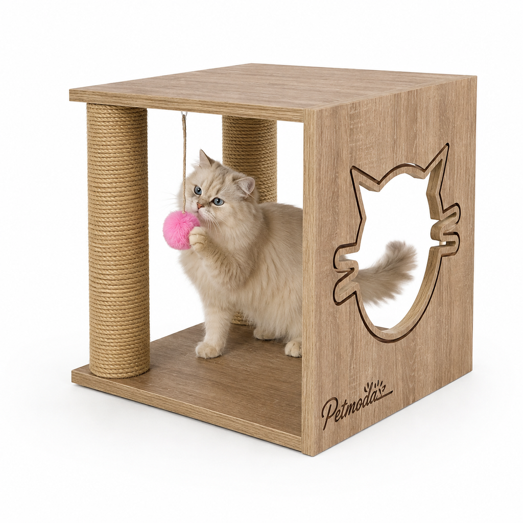 Petmoda Living Box – Wooden Cat House & Scratcher