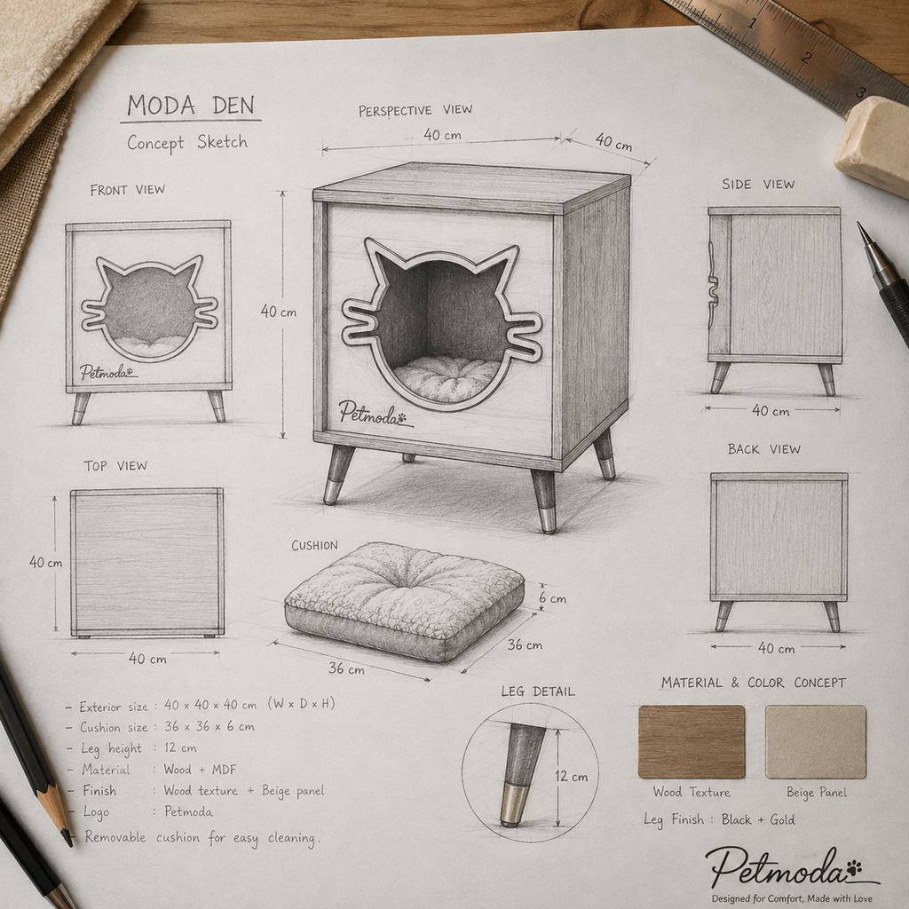 Petmoda Living Den – Wooden Cat House & Side Table