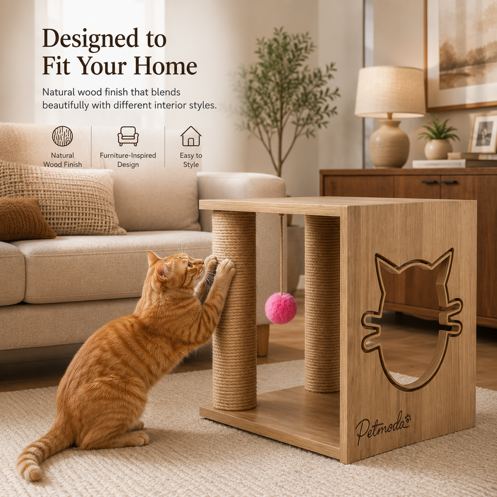 Petmoda Living Box – Wooden Cat House & Scratcher