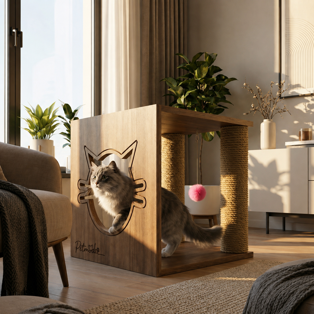 Petmoda Living Box – Wooden Cat House & Scratcher