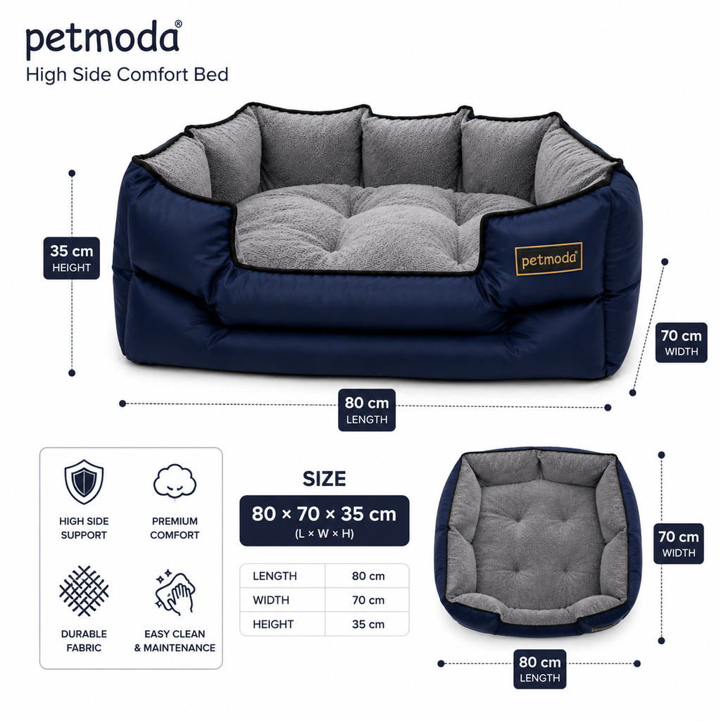 Petmoda High Side Comfort Bed – Premium Waterproof Pet Bed