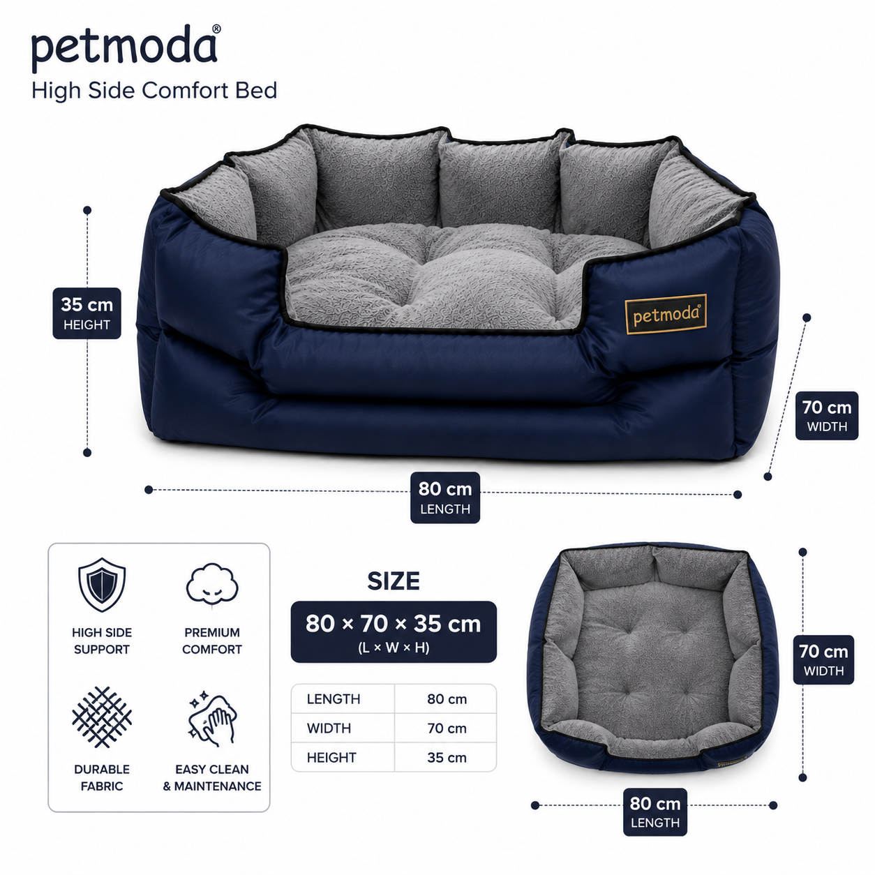 Petmoda High Side Comfort Bed – Premium Waterproof Pet Bed