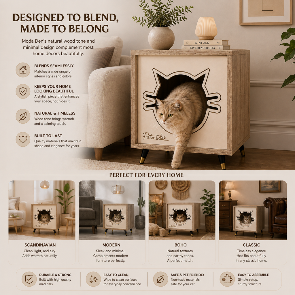 Petmoda Living Den – Wooden Cat House & Side Table