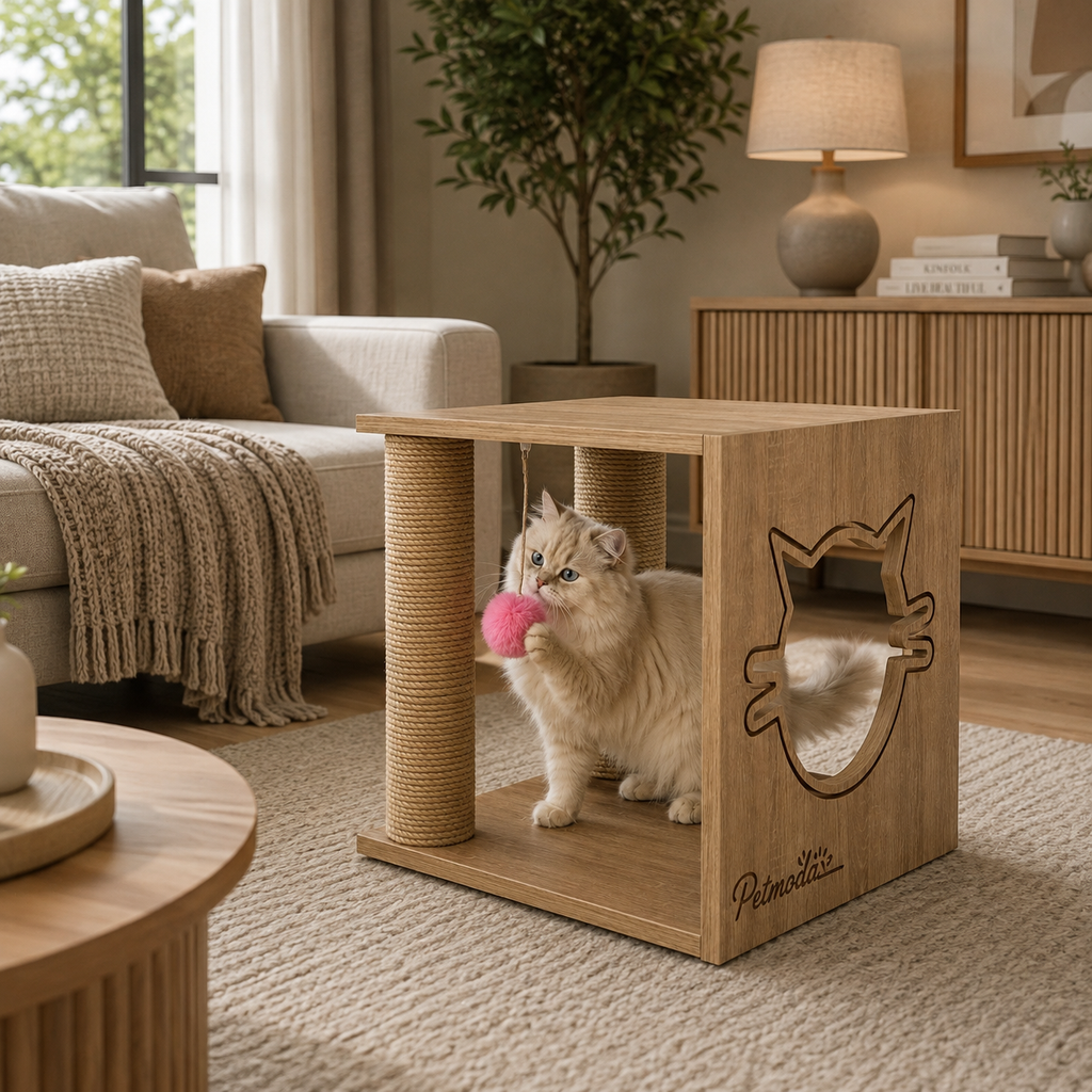 Petmoda Living Box – Wooden Cat House & Scratcher