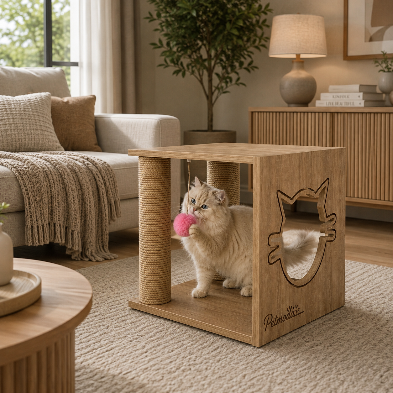 Petmoda Living Box – Wooden Cat House & Scratcher