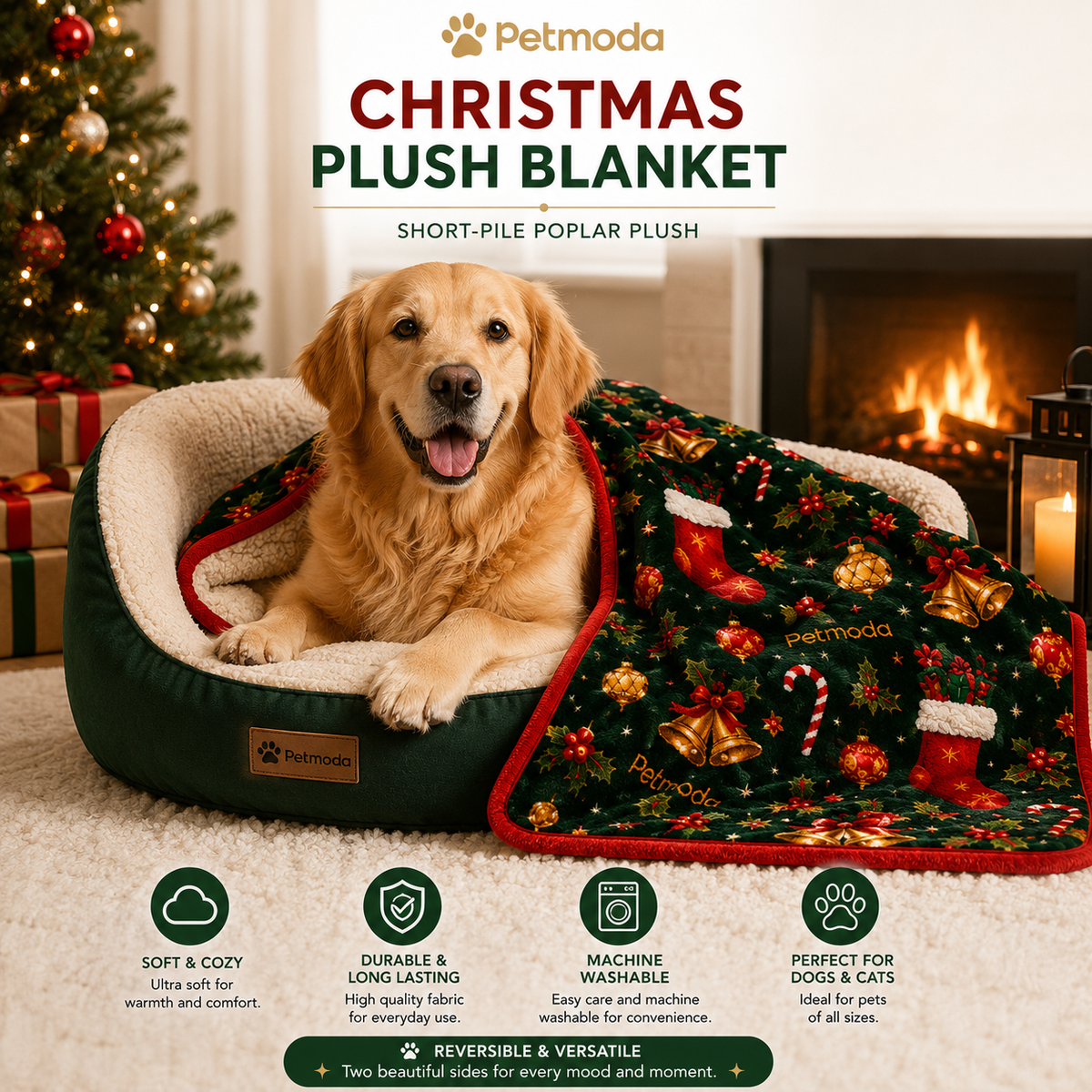 Petmoda Christmas Double-Sided Plush Blanket for Dogs & Cats