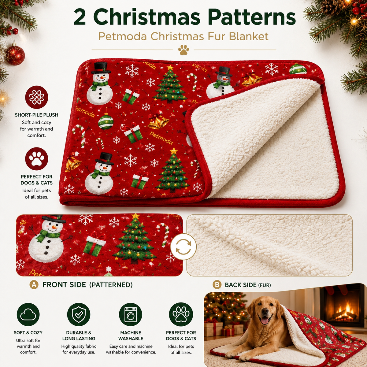 Petmoda Christmas Double-Sided Plush Blanket for Dogs & Cats