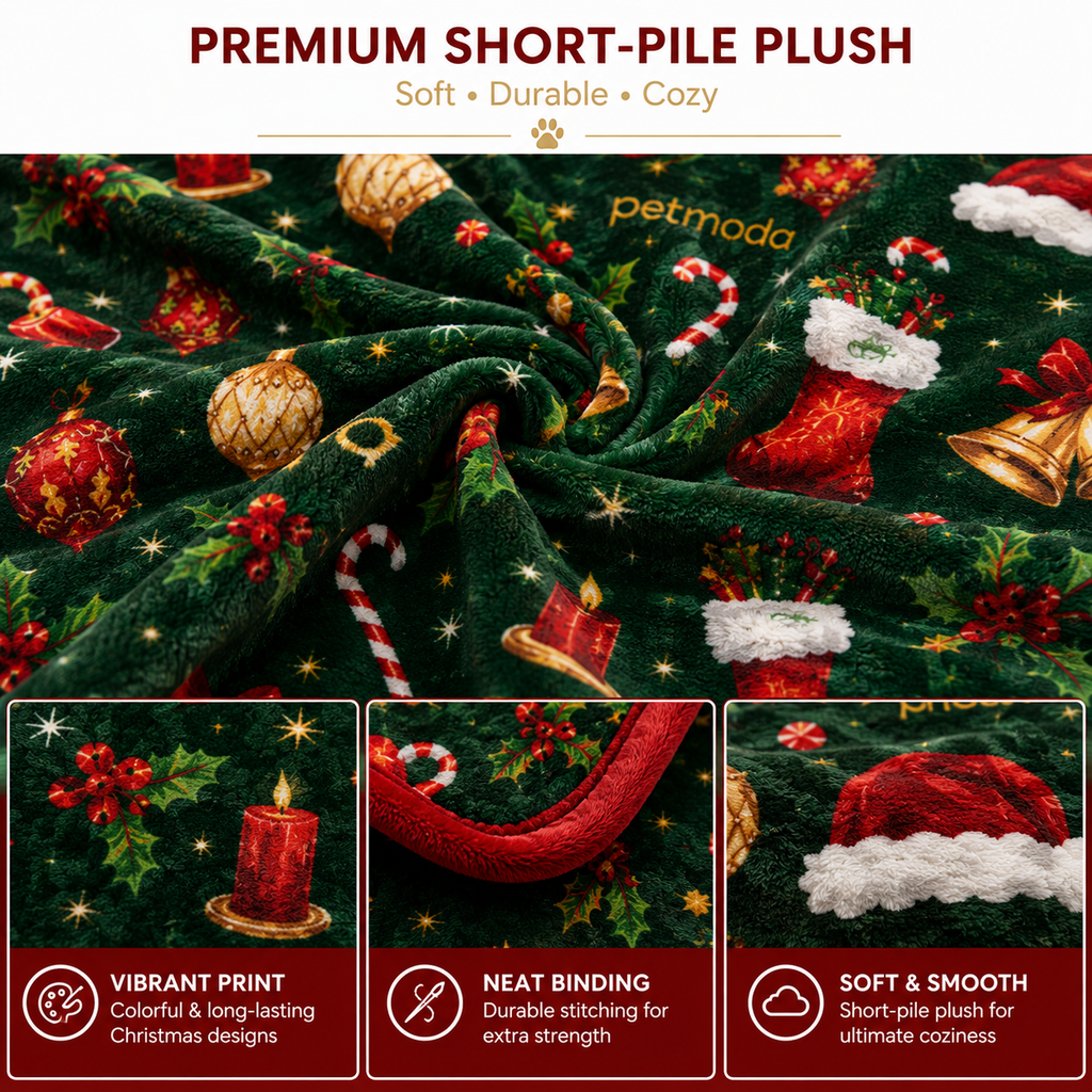 Petmoda Christmas Double-Sided Plush Blanket for Dogs & Cats