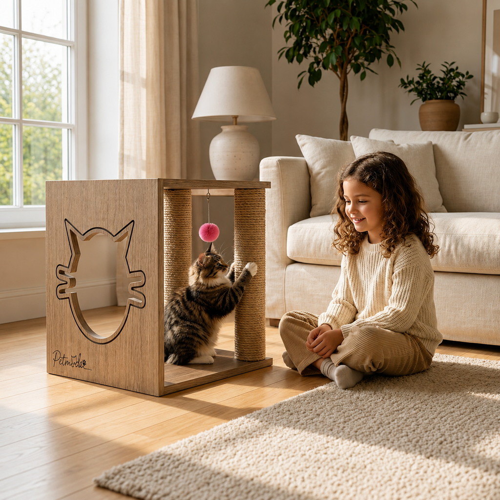 Petmoda Living Box – Wooden Cat House & Scratcher