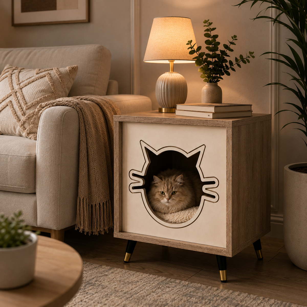 Petmoda Living Den – Wooden Cat House & Side Table