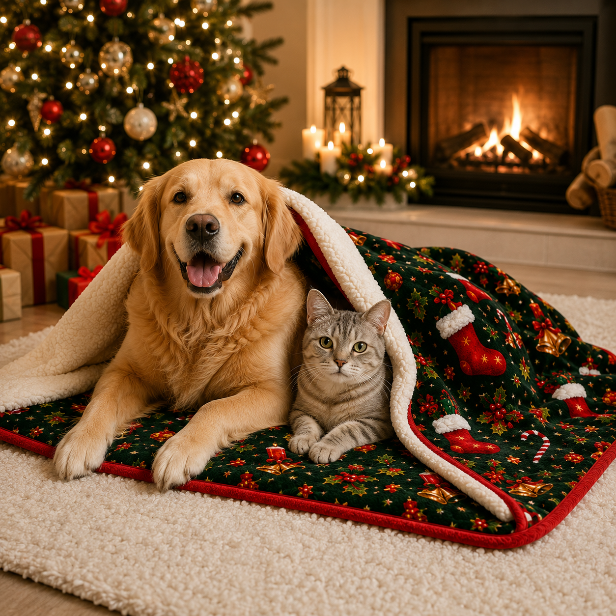 Petmoda Christmas Double-Sided Plush Blanket for Dogs & Cats